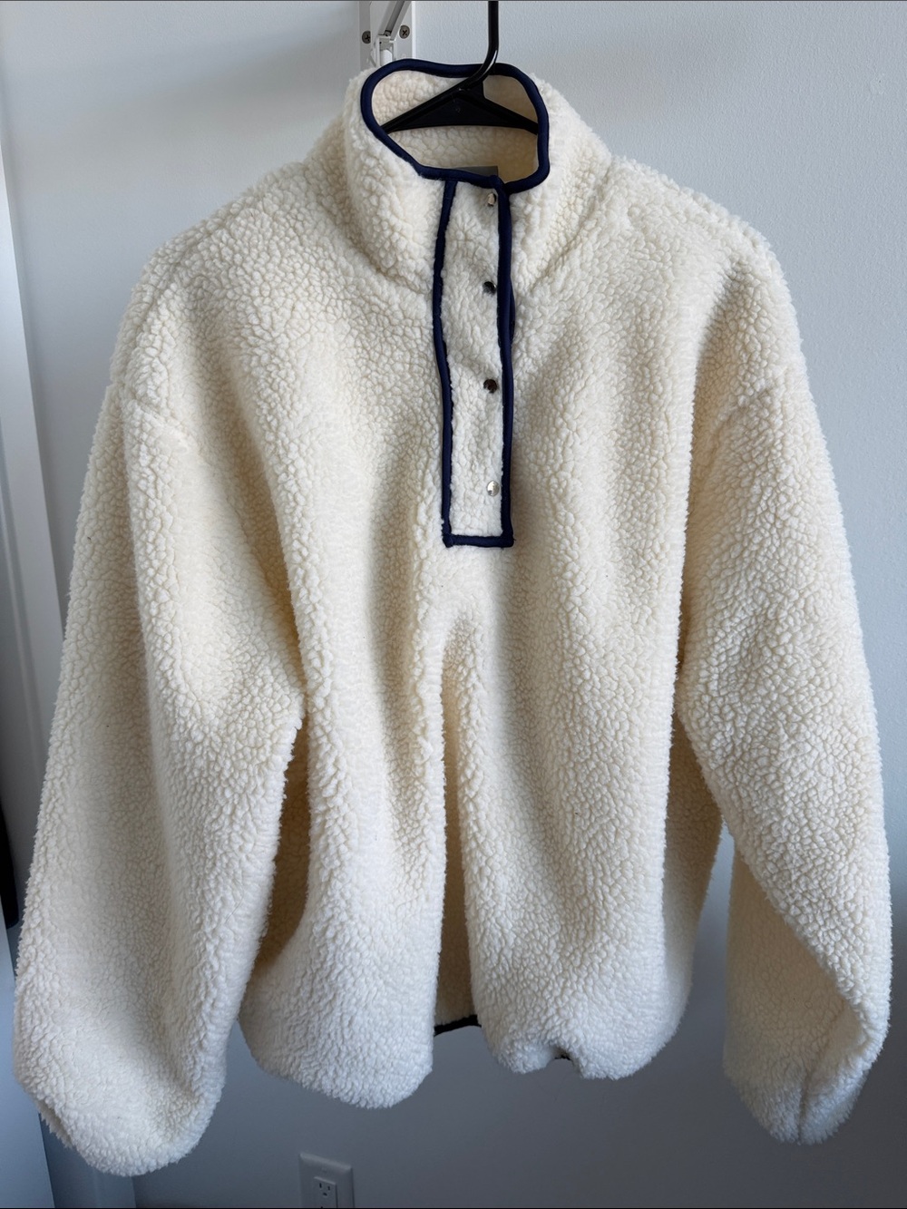 Parke Cream Sherpa Pullover with Navy Trim